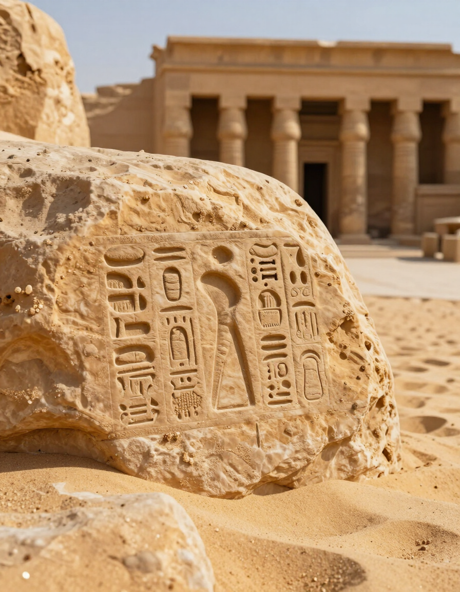 Sun-warmed carved stone and distant temple threshold