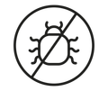 Bug inside a circle with a diagonal slash, indicating no insects.