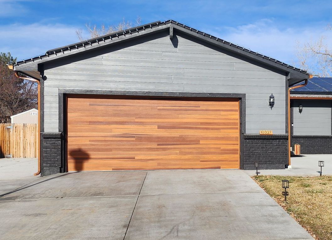 16x7 CHI Planks Model in Cedar Wood grain, Garage door replacement and install by Aeonic Garage Doors in Littleton Colorado