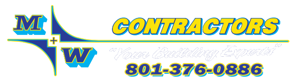 Logo for MW Contractors: Blue and green graphic with text "CONTRACTORS" and a phone number.