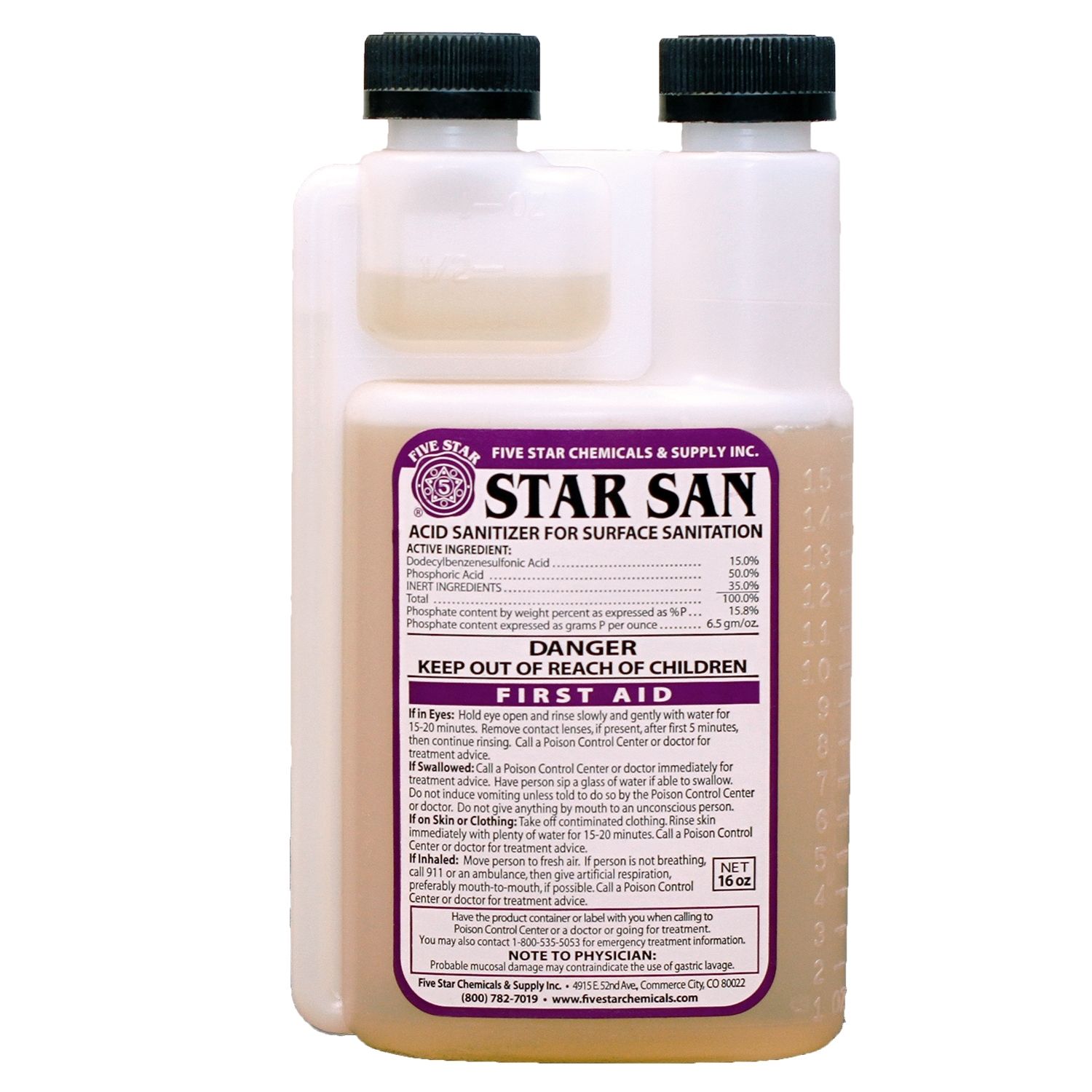 A bottle of star san has a purple label