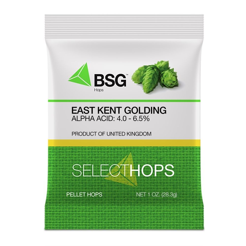 A bag of east kent golding select hops with a picture of hops on it.