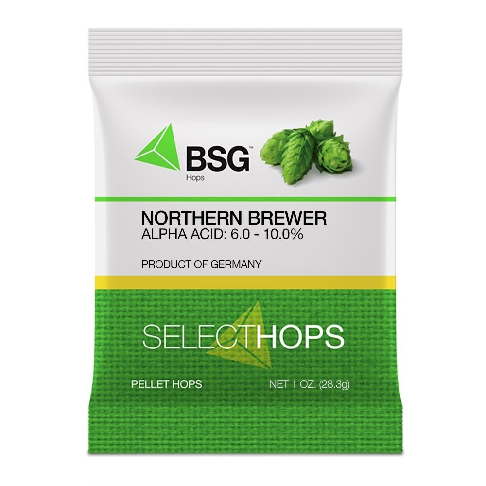 A bag of bsg northern brewer select hops on a white background.