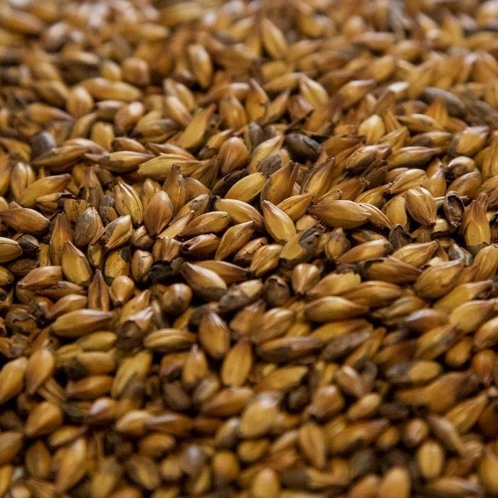A close up of a pile of brown grains on a table.