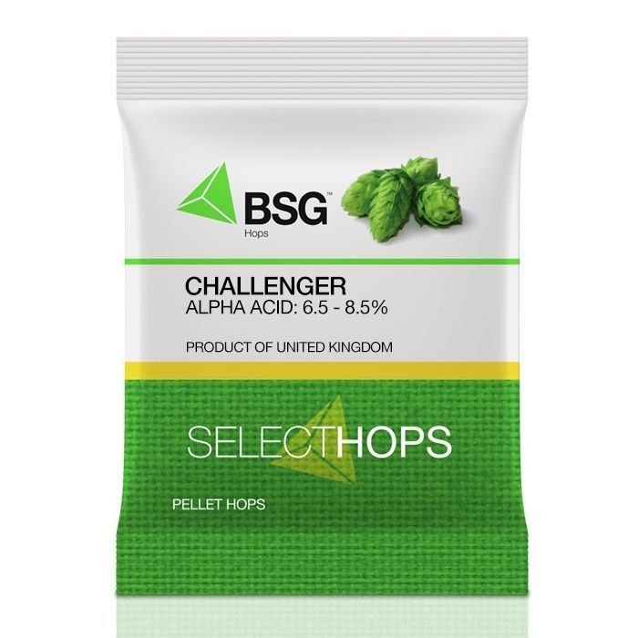 A bag of bsg challenger alpha acid pellet hops.