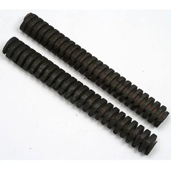 Two black threaded rods lying diagonally on a white background