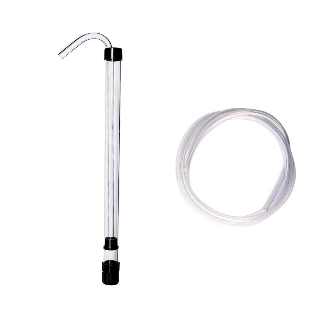 A clear tube with a hose attached to it on a white background.