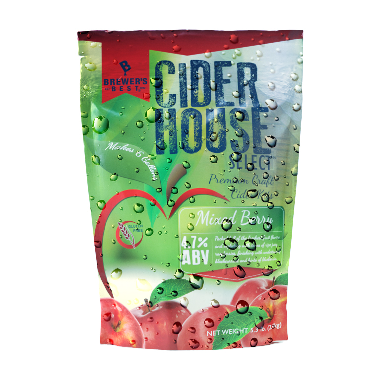 A bag of cider house cider with apples on it
