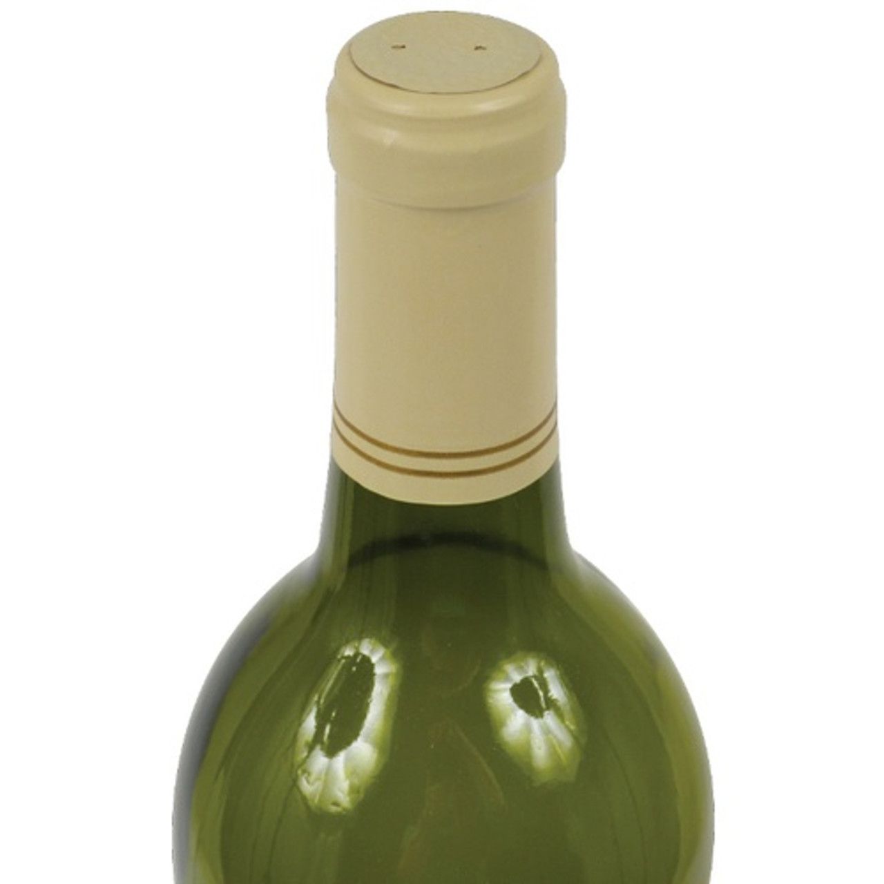 A green bottle of wine with a white cap