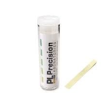 A bottle of precision labs test strips next to a test strip.
