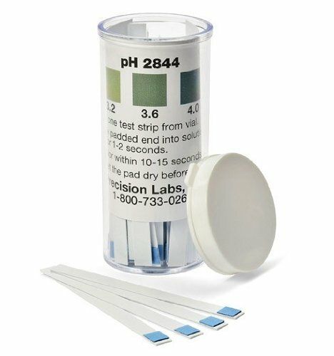 A bottle of ph 2844 test strips with a lid