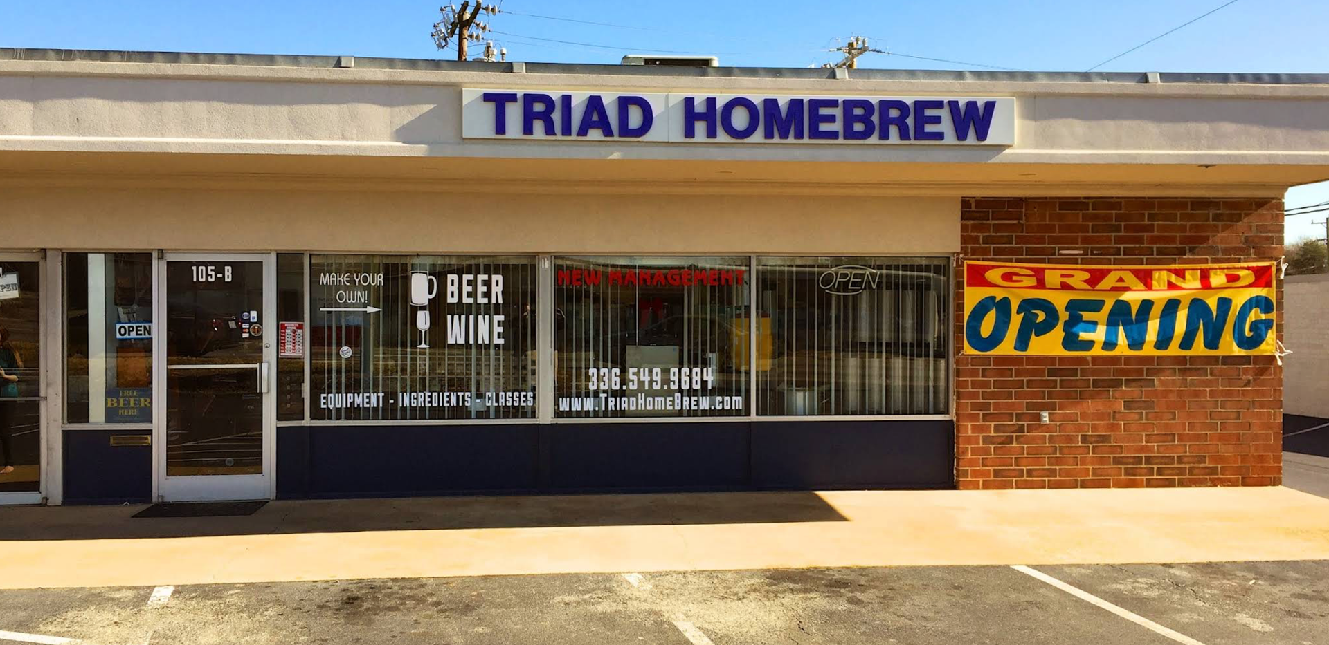 A store front with a sign that says triad homebrew