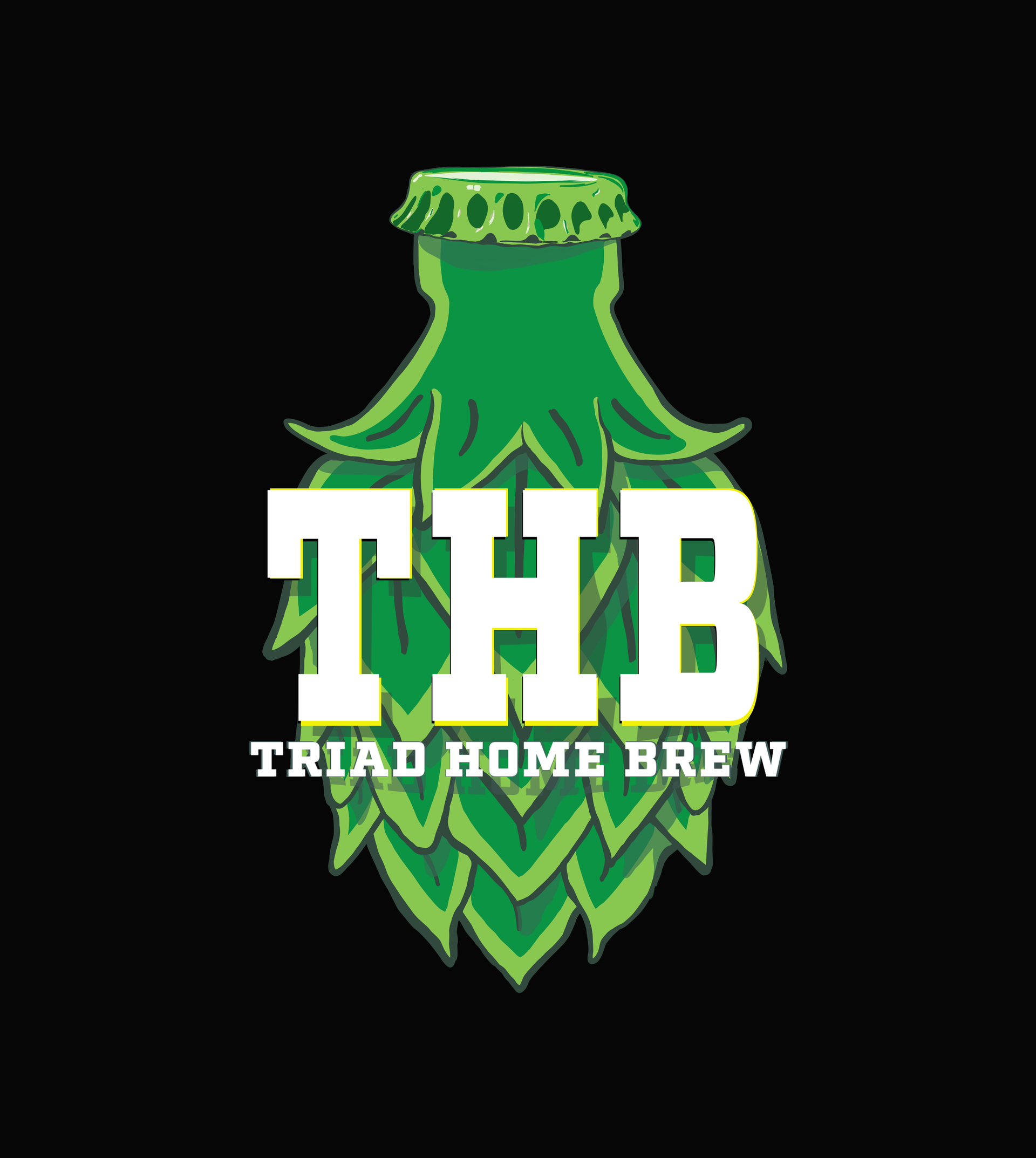 The triad home brew logo is a green bottle with a bottle cap and hops.