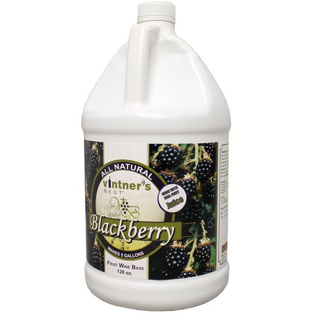 A gallon of blackberry juice with a picture of blackberries on the label.