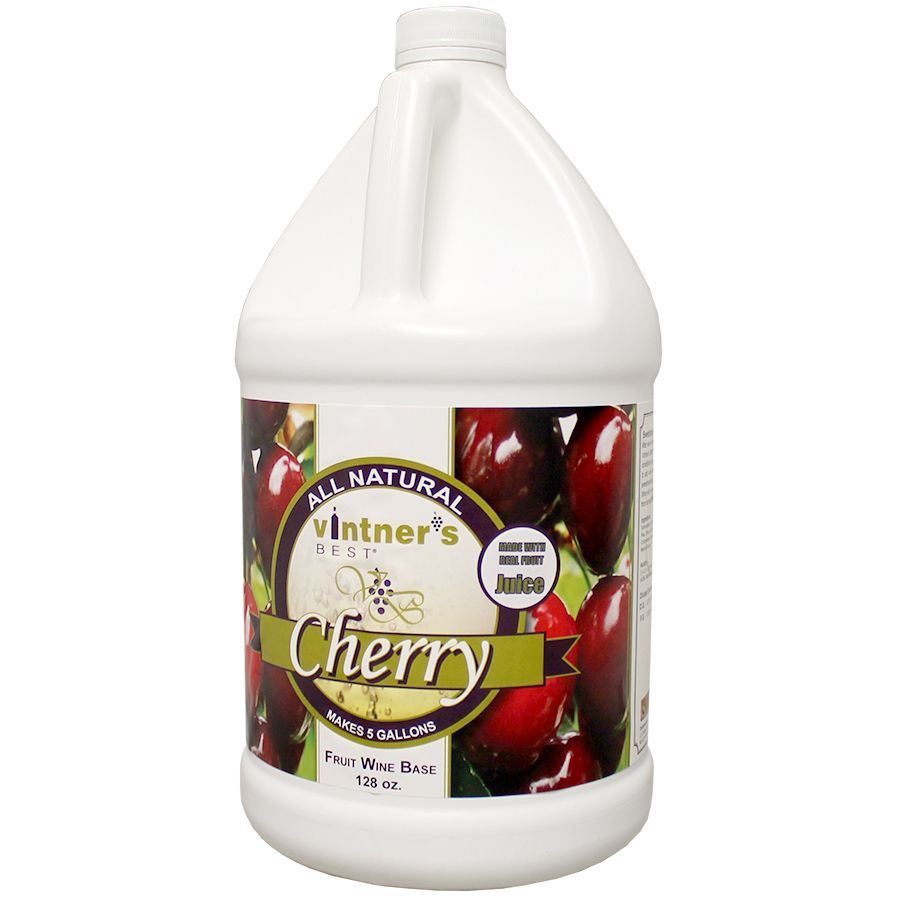 A gallon of cherry juice with a picture of cherries on the label.