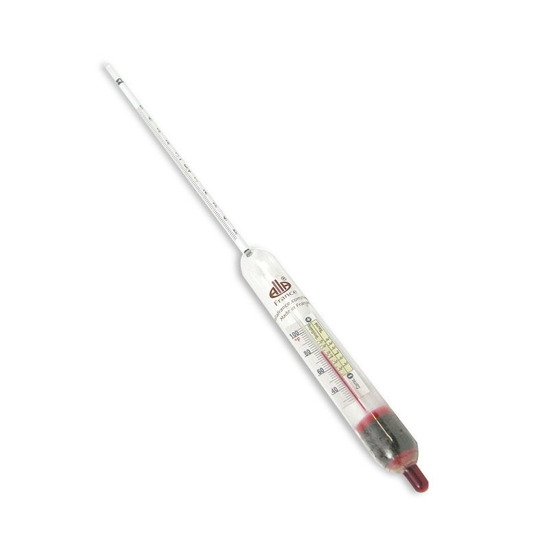 A thermometer with a red cap on a white background.