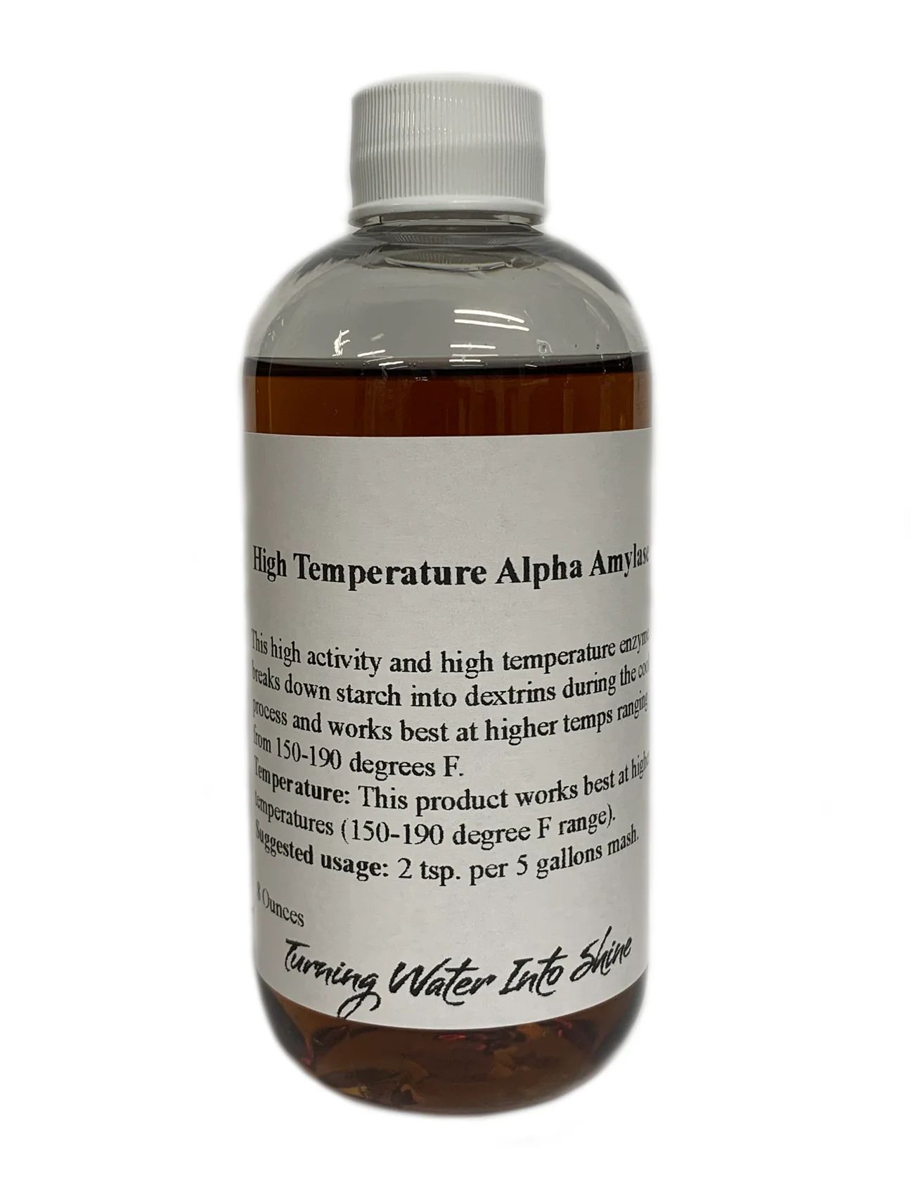 A bottle of liquid with a label that says high temperature alpha acrylic
