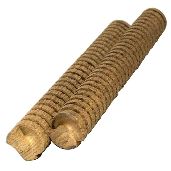 Two wooden sticks are stacked on top of each other on a white background