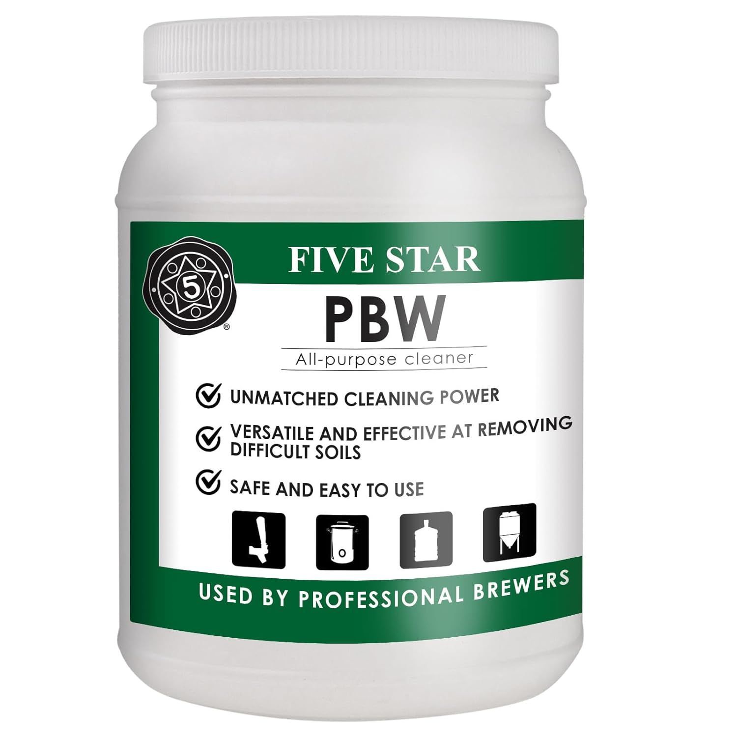 A bottle of five star pbw is used by professional brewers