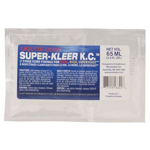 Liquid Klear K-6 stain remover pouch, blue and white label, 65 mL net volume