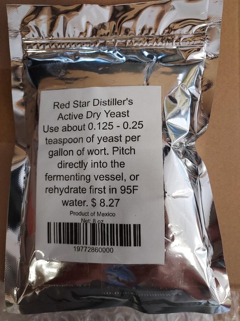 A bag of red star distiller 's active dry yeast