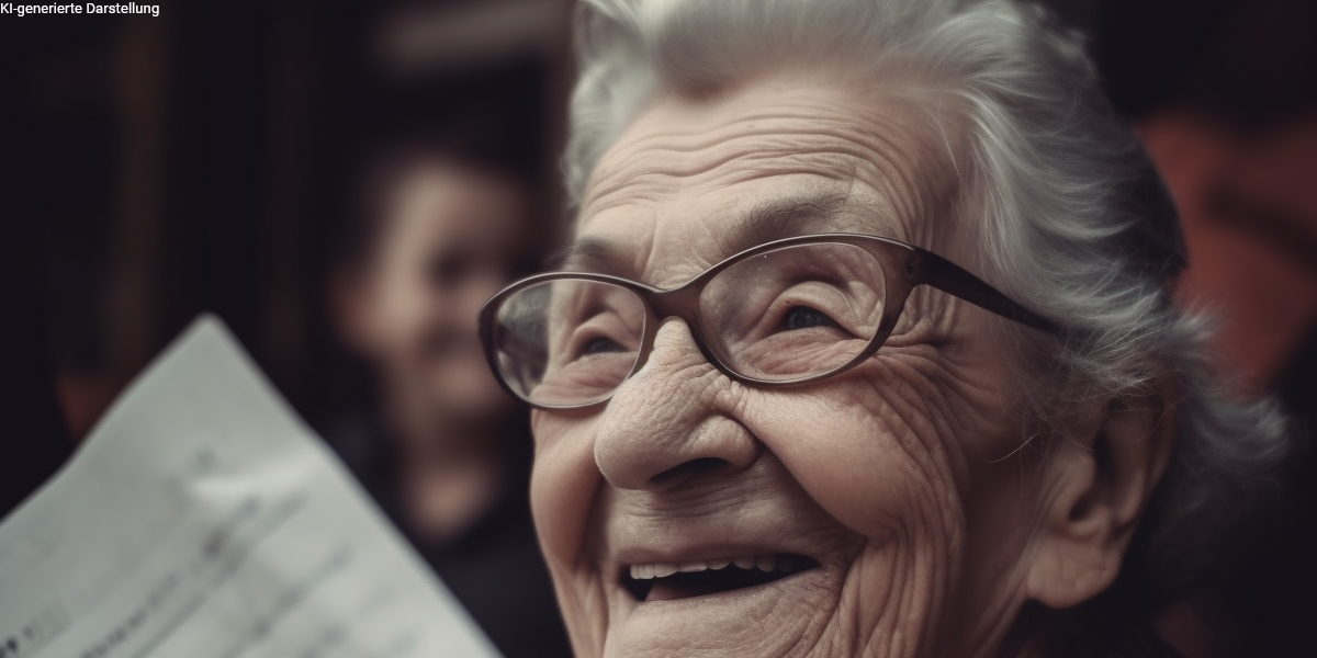 lächelnde seniorin mit unterlagen in der hand – symbolbild für stabile krankenversicherungsbeiträge 