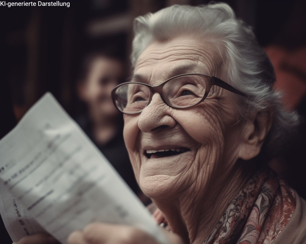 lächelnde seniorin mit unterlagen in der hand – symbolbild für stabile krankenversicherungsbeiträge (pkv) im alter durch altersrückstellungen