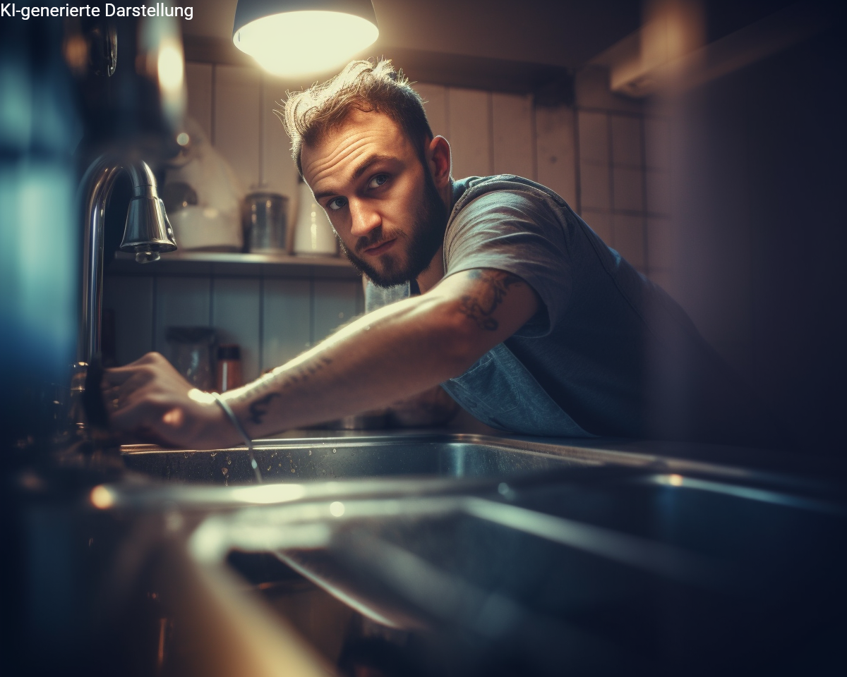 handwerker bei reparatur unter spüle – symbolbild für blogartikel über alternative absicherungsmöglichkeiten zur berufsunfähigkeitsversicherung, etwa grundfähigkeits-, erwerbsunfähigkeits- oder dread-disease-versicherungen