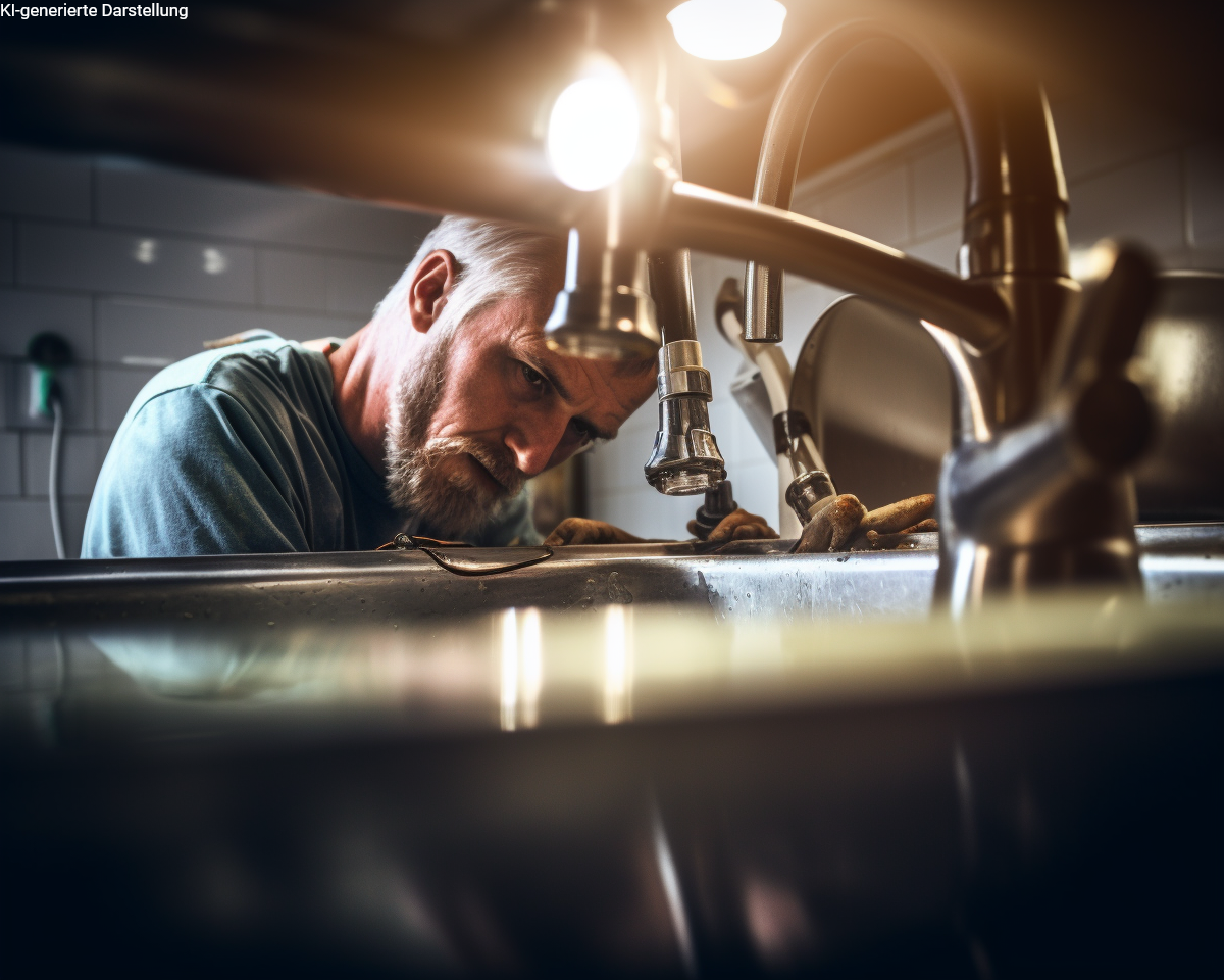 handwerker bei reparatur unter spüle – symbolbild für blogartikel über alternative absicherungsmöglichkeiten zur berufsunfähigkeitsversicherung, etwa grundfähigkeits-, erwerbsunfähigkeits- oder dread-disease-versicherungen