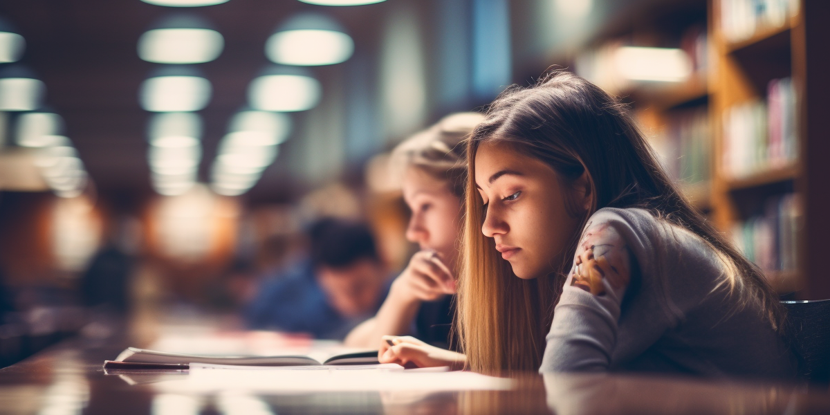 Junge Studentin vertieft sich in Fachliteratur – steht stellvertretend für die frühe Auseinandersetzung mit der Berufsunfähigkeitsversicherung bei Studenten.