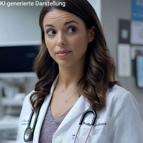 Ärztin im Behandlungszimmer mit Klemmbrett, im Hintergrund ein Patient – symbolisiert ärztliche Beratung zu Krankenzusatzversicherungen wie Zahnzusatz, stationäre Wahlleistungen oder ambulante Ergänzungstarife.