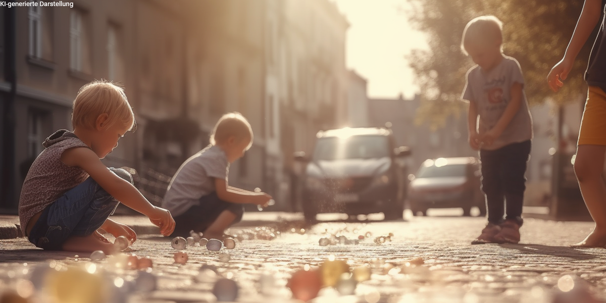 Kinder spielen auf der Straße – Symbolbild für Absicherung durch eine Kinderinvaliditätsversicherung