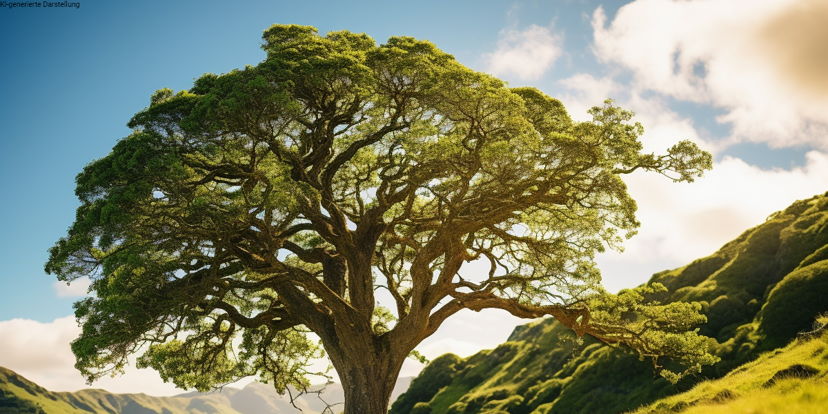 Üppiger Baum in grüner Naturlandschaft