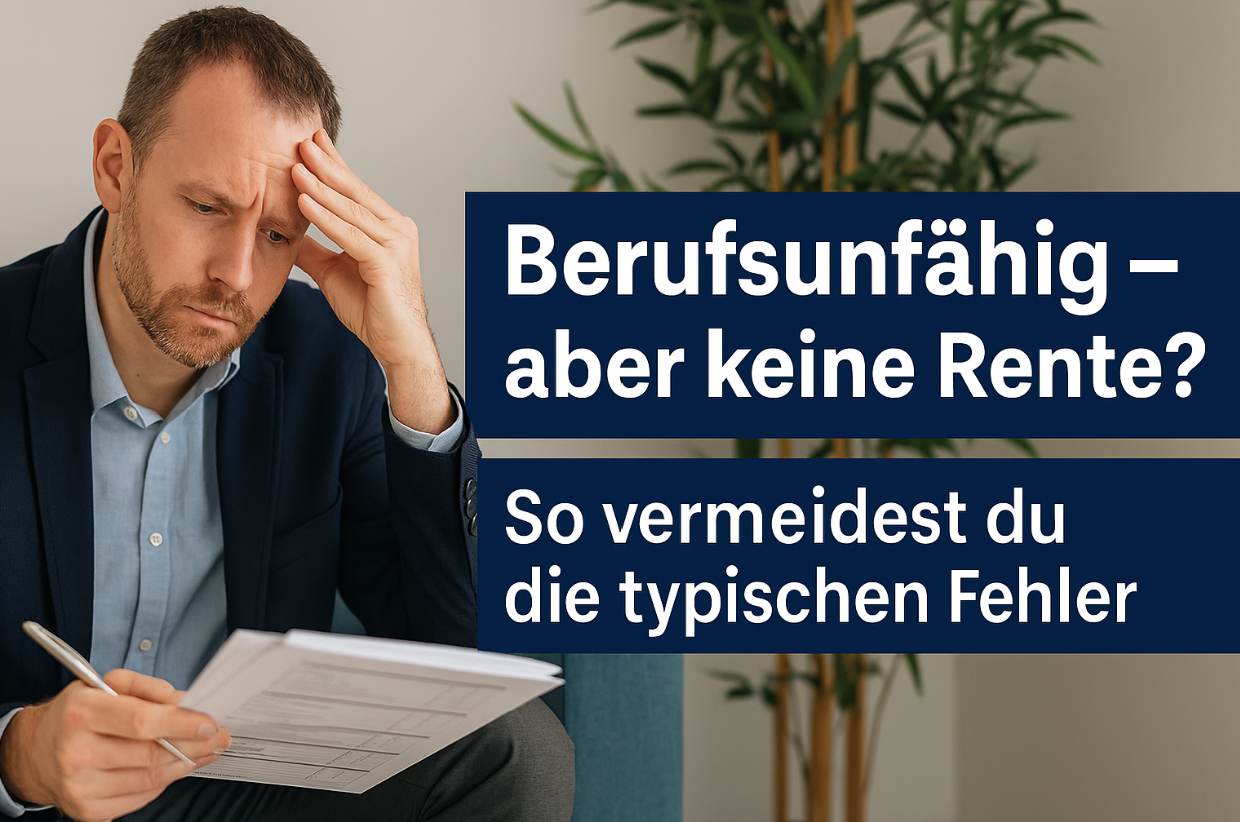 mann mit sorgenvollem blick prüft dokumente zur berufsunfähigkeitsversicherung – das bild thematisiert die risiken bei fehlerhaften anträgen und verdeutlicht, warum viele trotz bu-vertrag keine rente erhalten