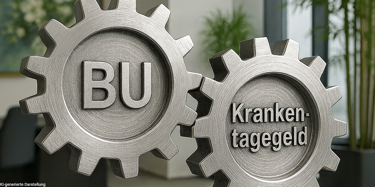 Zwei ineinandergreifende Zahnräder für die Abstimmung von Berufsunfähigkeit und Krankentagegeld