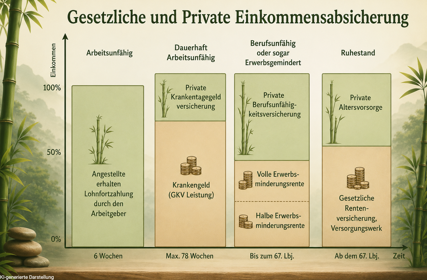 Krankentagegeld: Grafik zur gesetzlichen und privaten Einkommensabsicherung