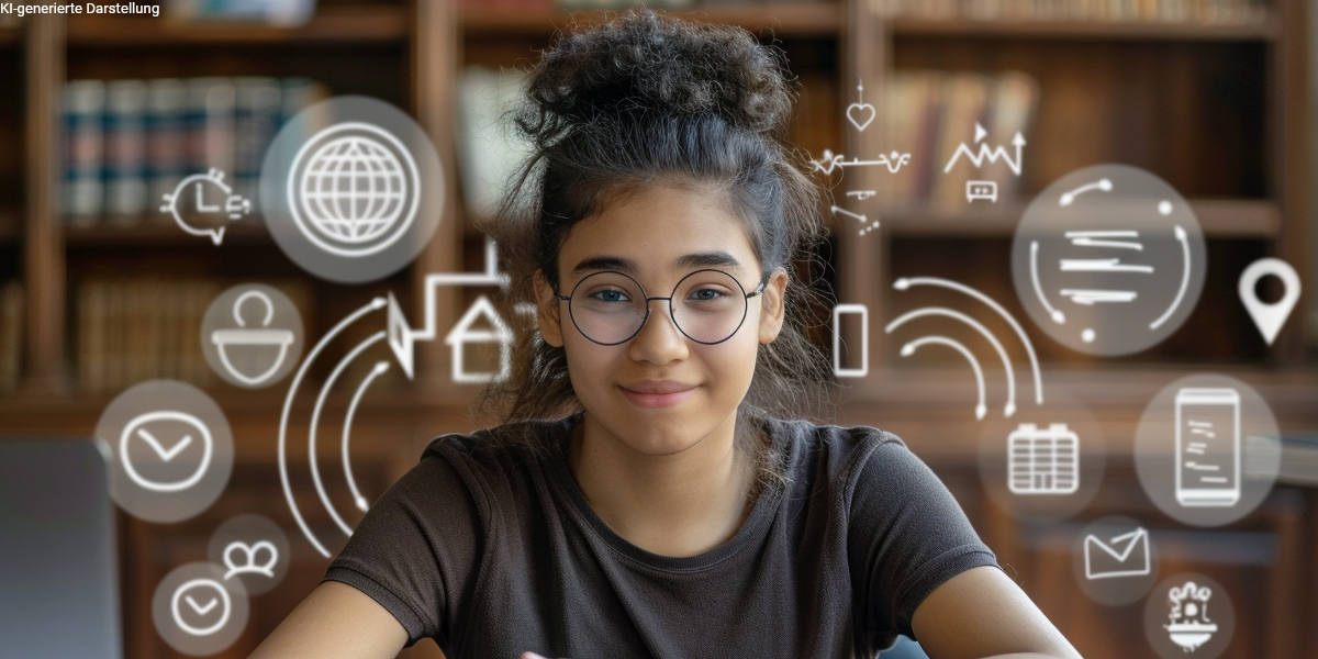 Studentin am Tisch einer Bibliothek sitzend als Symbol für Studentenversicherungen