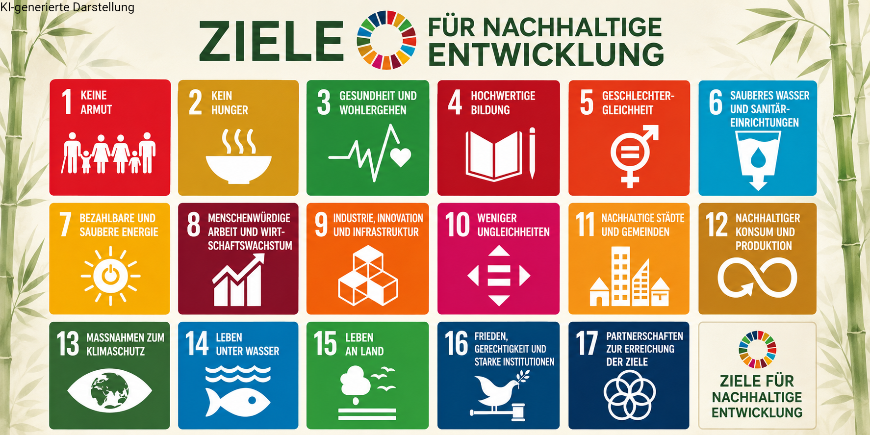 Infografik über die 17 UN-Ziele für nachhaltige Entwicklung: Sustainable Development Goals (SDG)