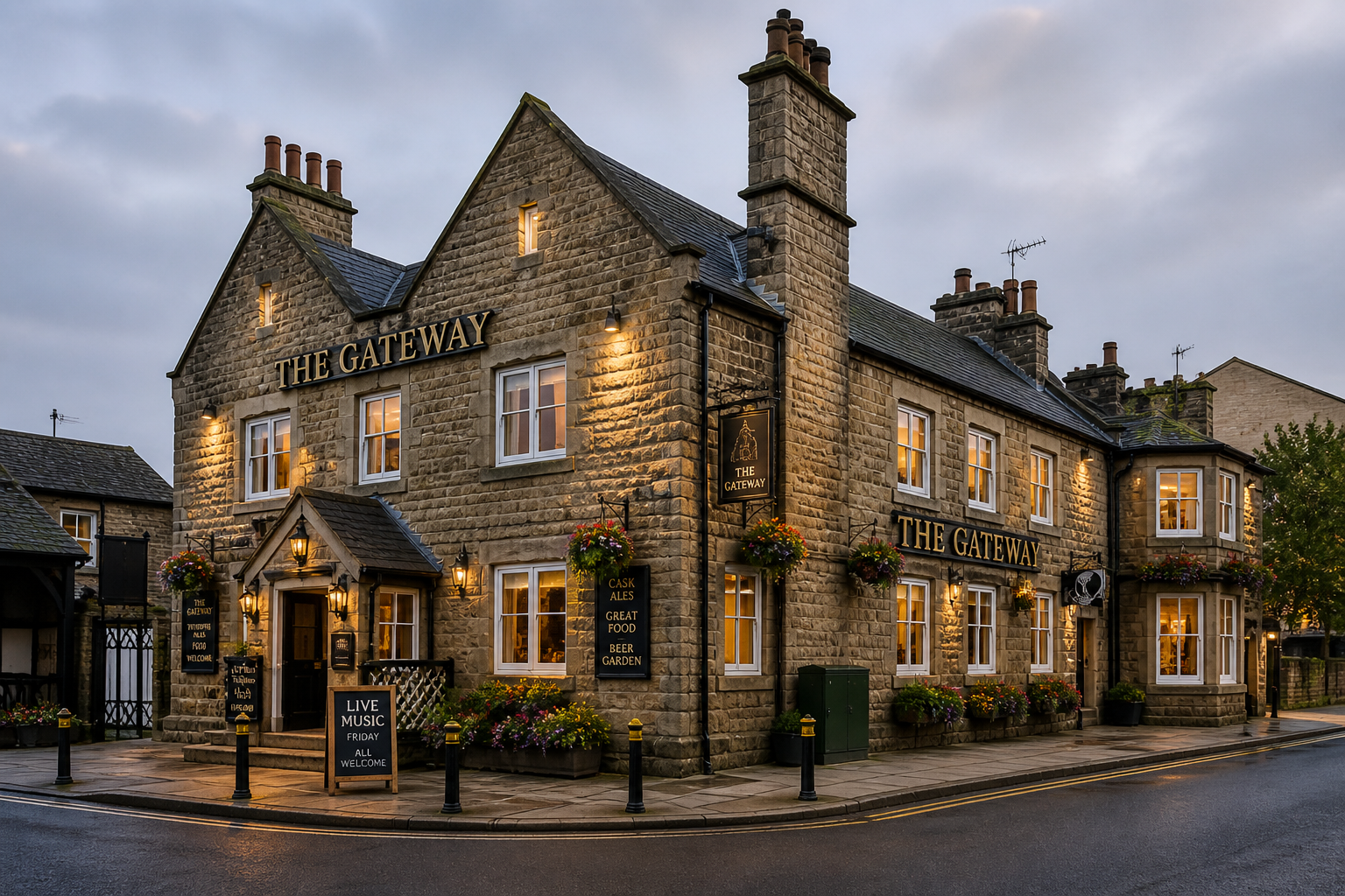 The Gateway pub Ramsbottom at dusk.