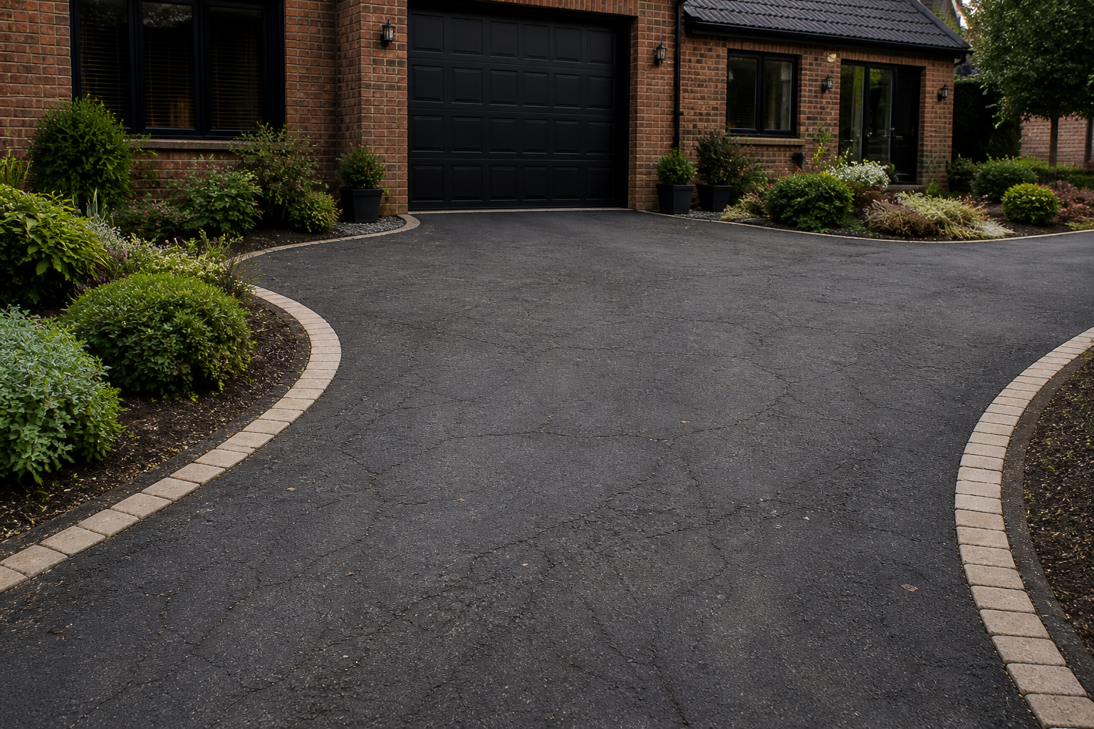 Weathered block paving driveway uneven before restoration