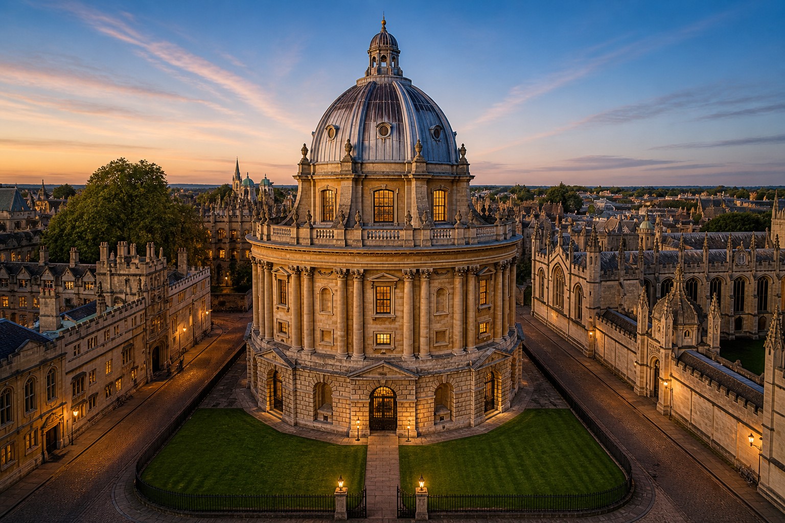 Radcliffe Camera Oxford at sunset with neoclassical dome
