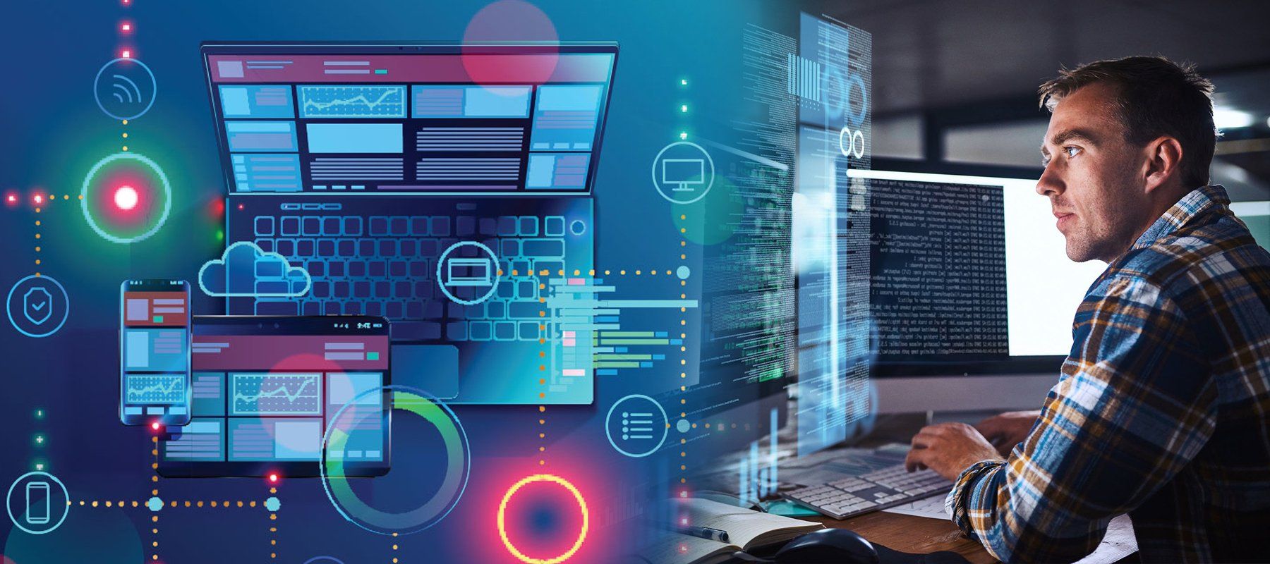 Professional working in front of a computer, focused on developing a marketing strategy. Professional working in front of a computer, focused on developing a marketing strategy.