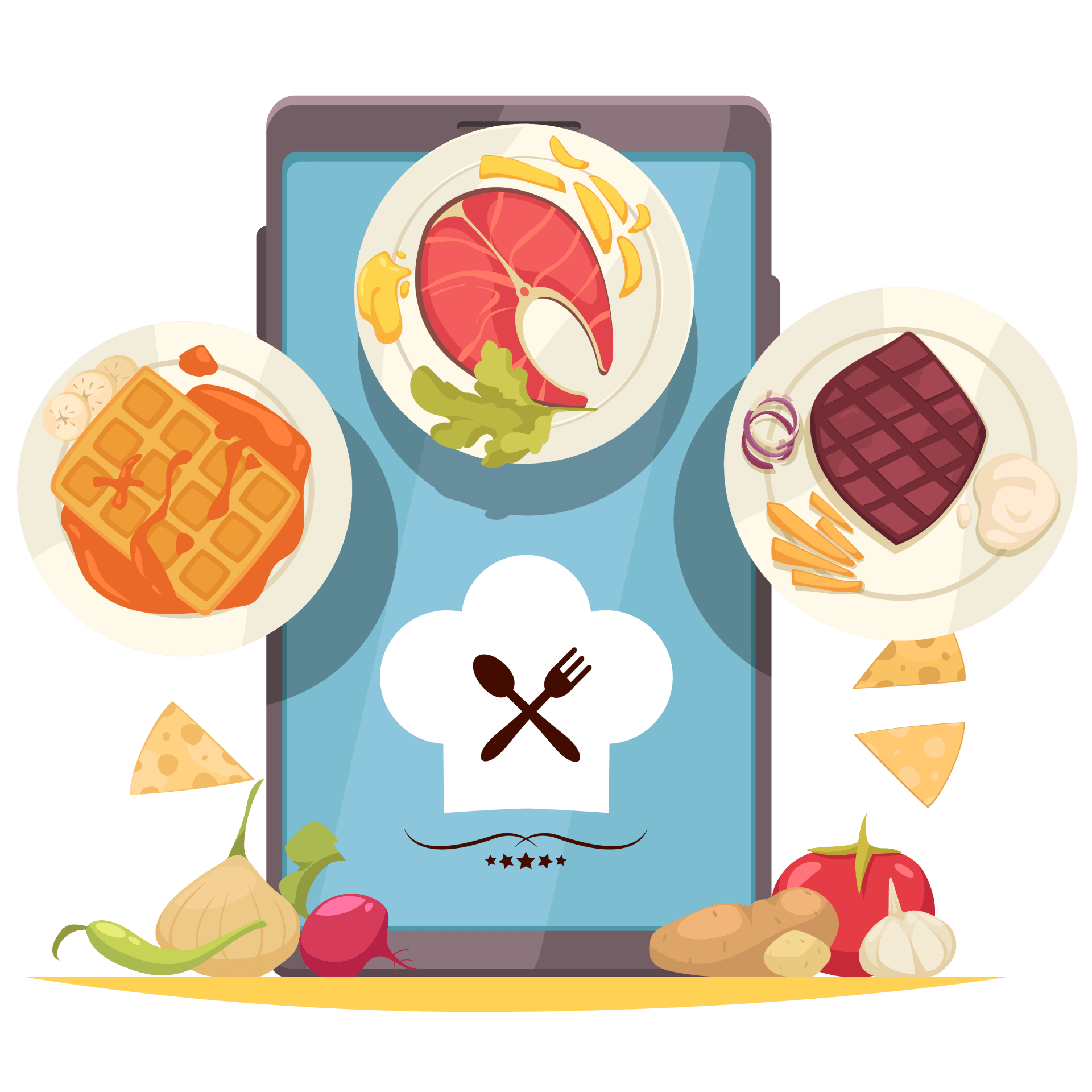 animated images of food and a tablet