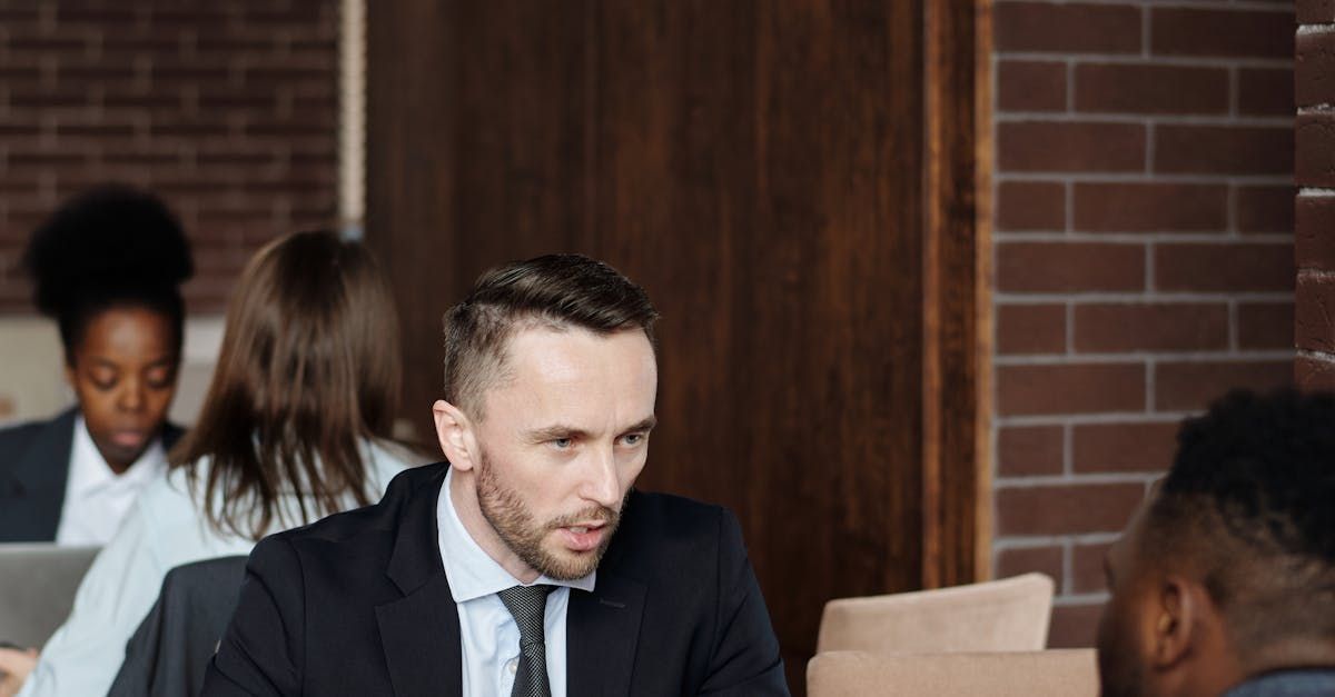 Professional discussing SEO strategy in a business setting.