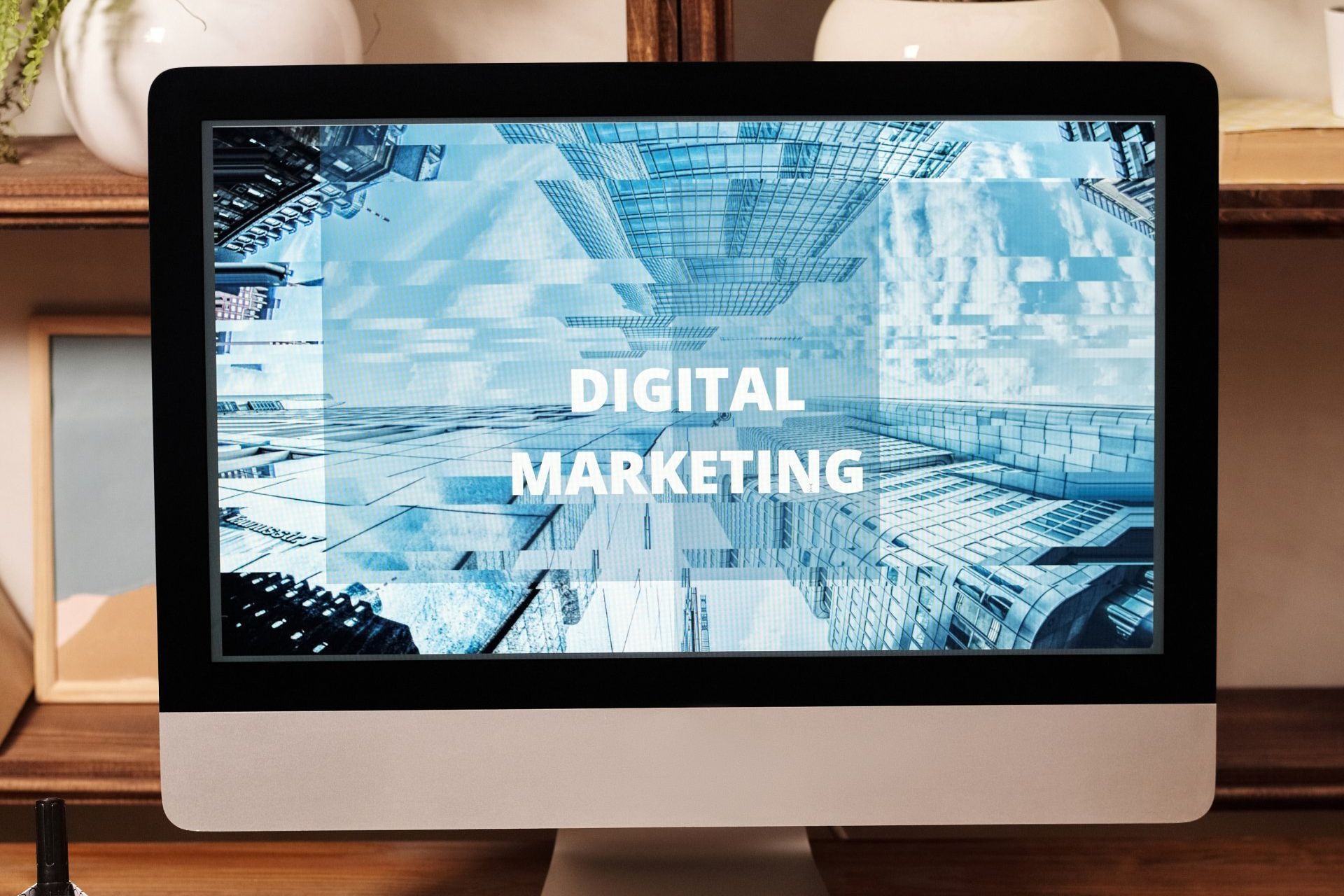 computer monitor with digital marketing displaying on the screen
