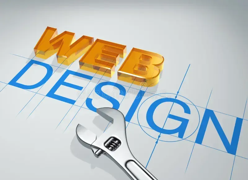3d artwork of an open wrench and a web design display