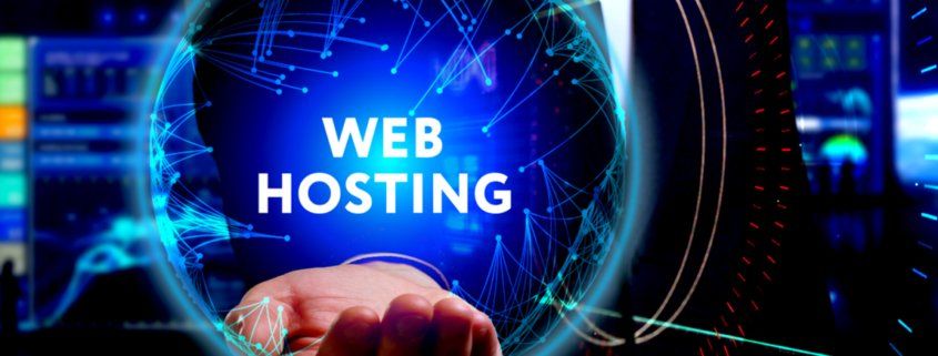 Person reaching out with an open palm, with the words Web Hosting floating above their hand
