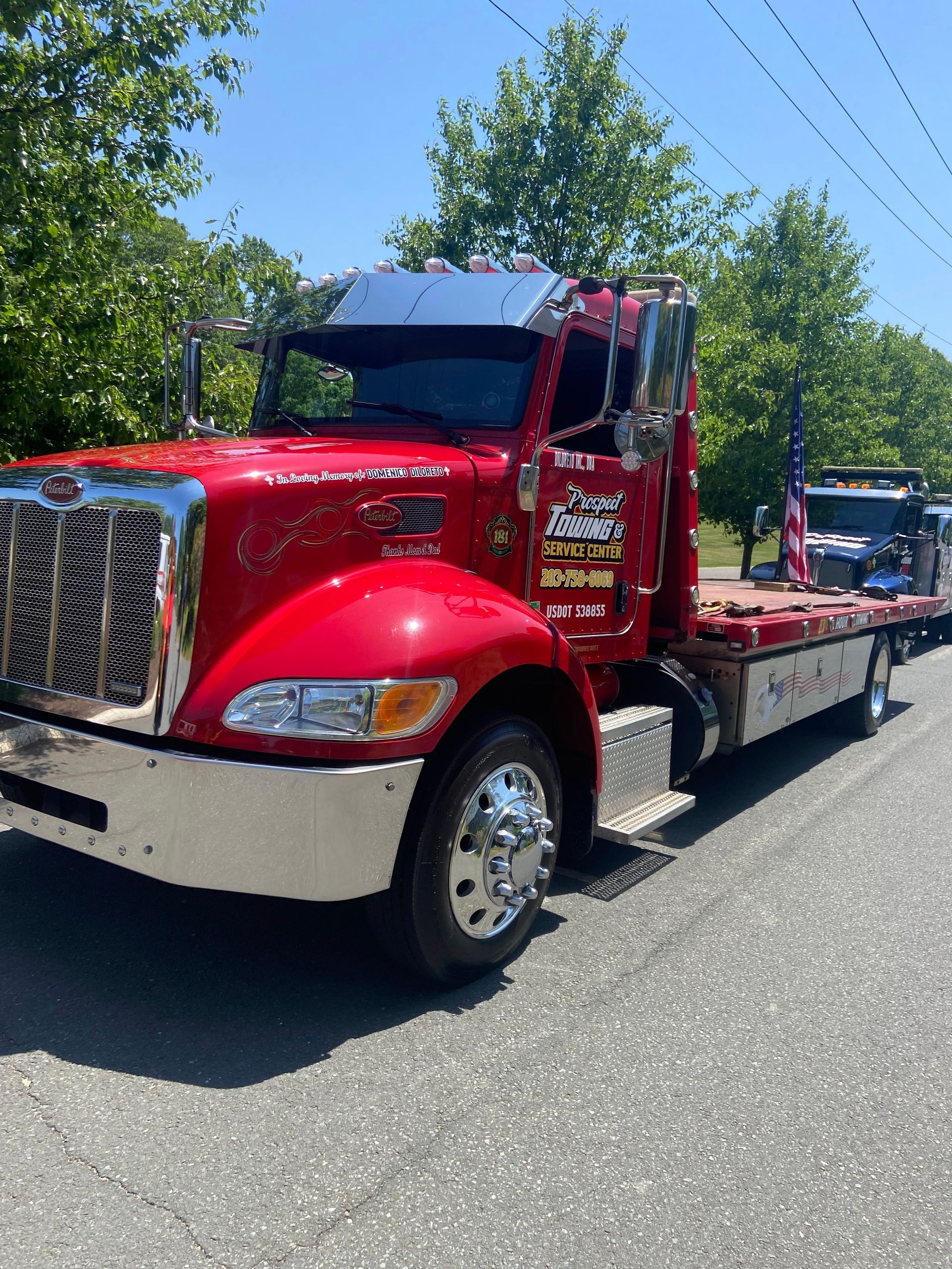 Red Tow Truck — Prospect, CT — Prospect Service & Towing Red Tow Truck — Prospect, CT — Prospect Service & Towing