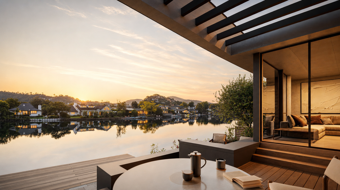 Private dock and terrace of a Mallard Pointe home on the lagoon