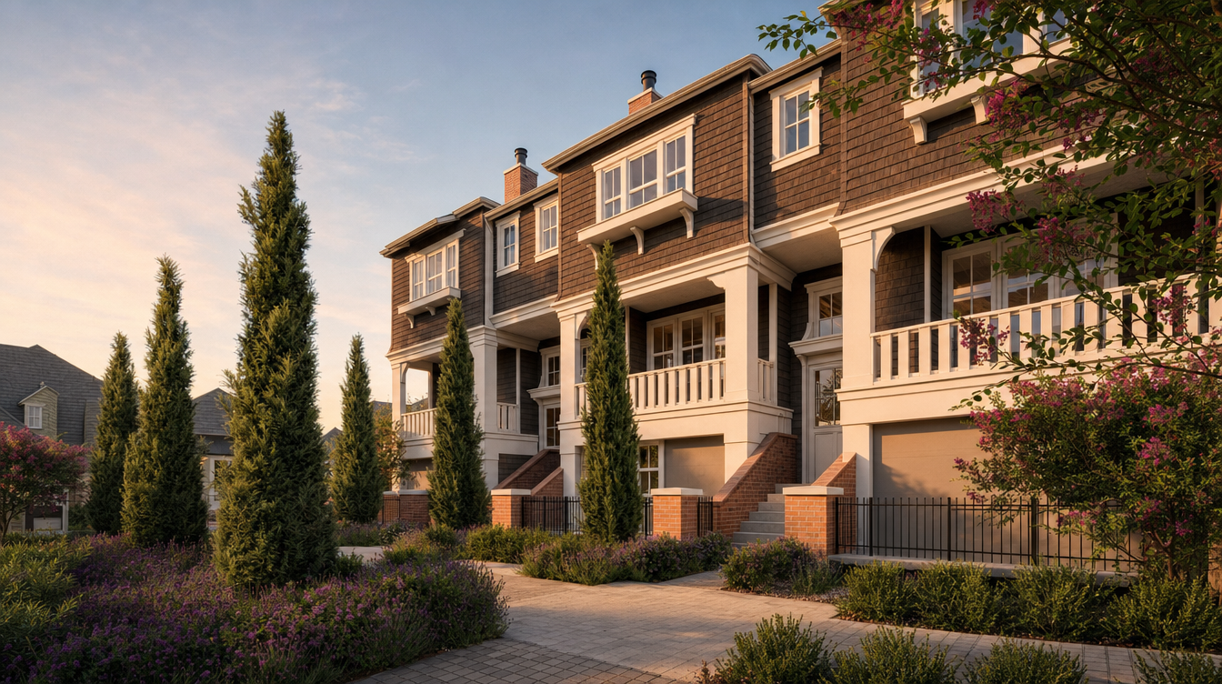 Mallard Pointe townhomes along the street approach
